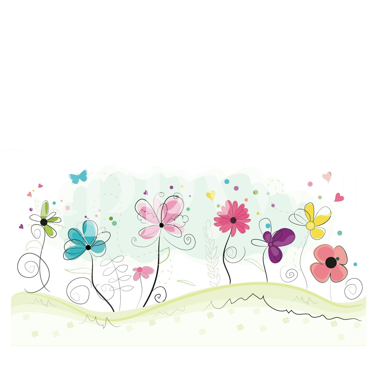 Colorful doodle flowers wallpaper in a room