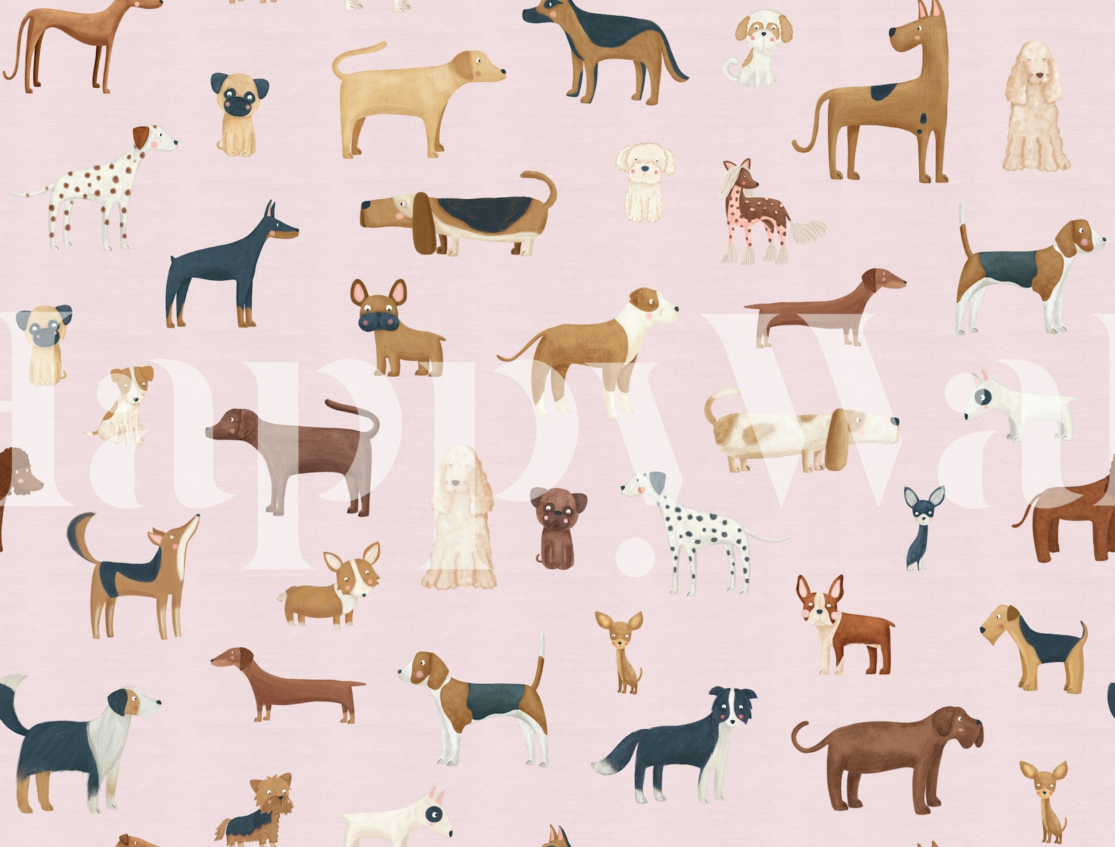 Cute Dog Variety Pink Wallpaper for Kids