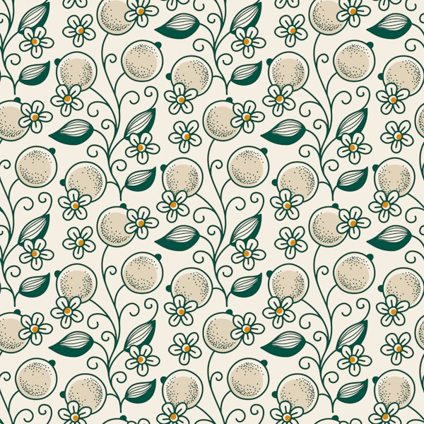 Cranberries and cherry blossoms drawing green