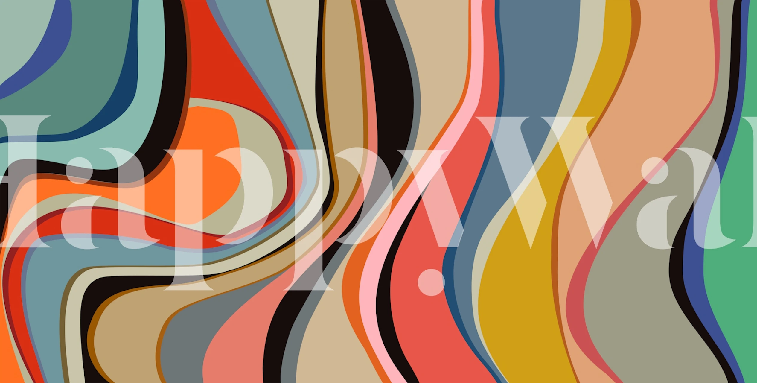 Colorful wave dance wallpaper in a room