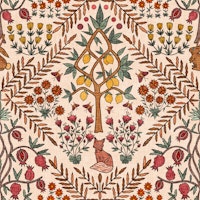 Fox and Lemon Tree - Crimson & Yellow - S tapete