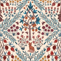 Fox and Lemon Garden - Crimson & Teal - S papiers peint