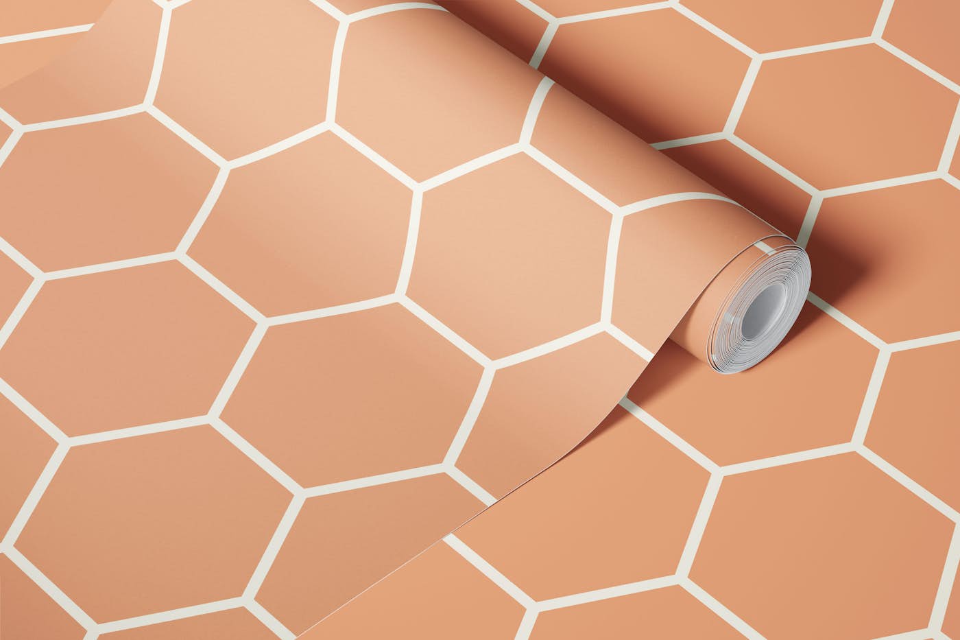 Hexagon Mosaic Tile - Earthy Pale Terracotta wallpaper roll