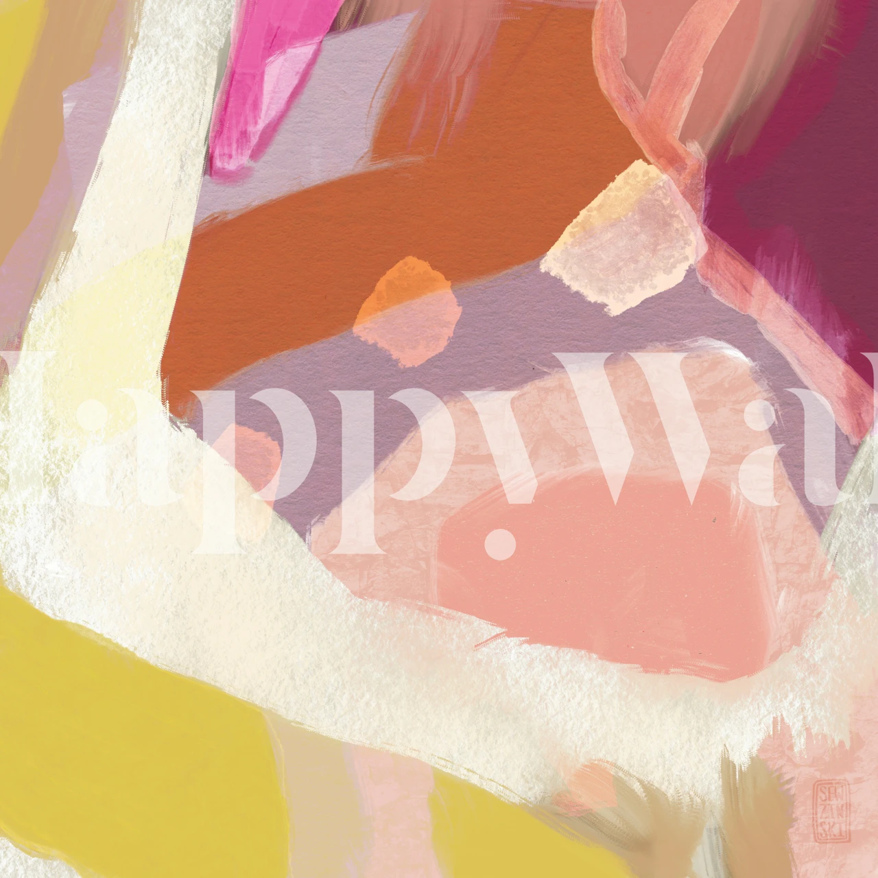 Colorful abstract brush strokes in pink, orange, and yellow wallpaper