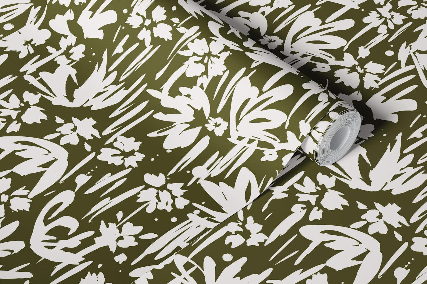 Abstract Garden Floral Green wallpaper roll