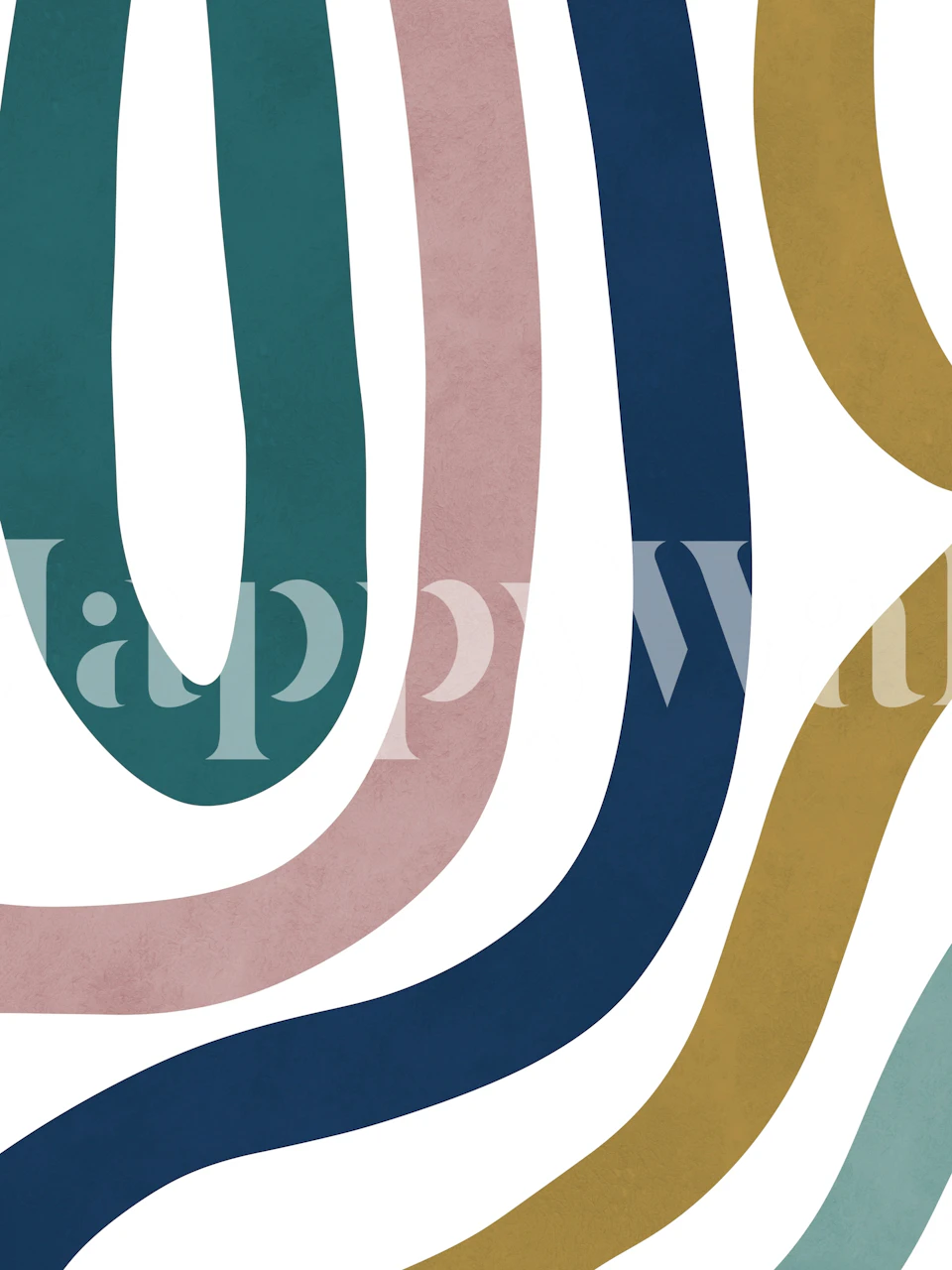 Colorful wavy lines in teal, pink, navy, and mustard abstract wallpaper