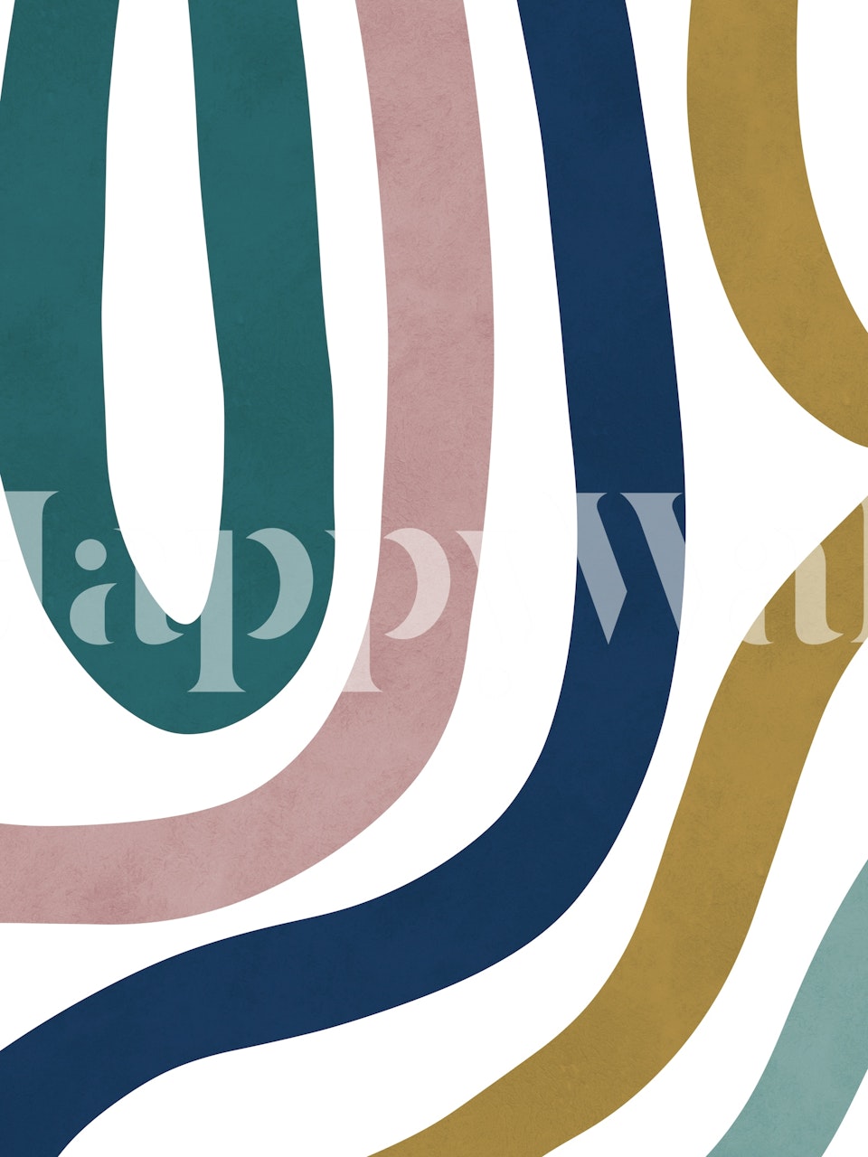 Colorful wavy lines in teal, pink, navy, and mustard abstract wallpaper