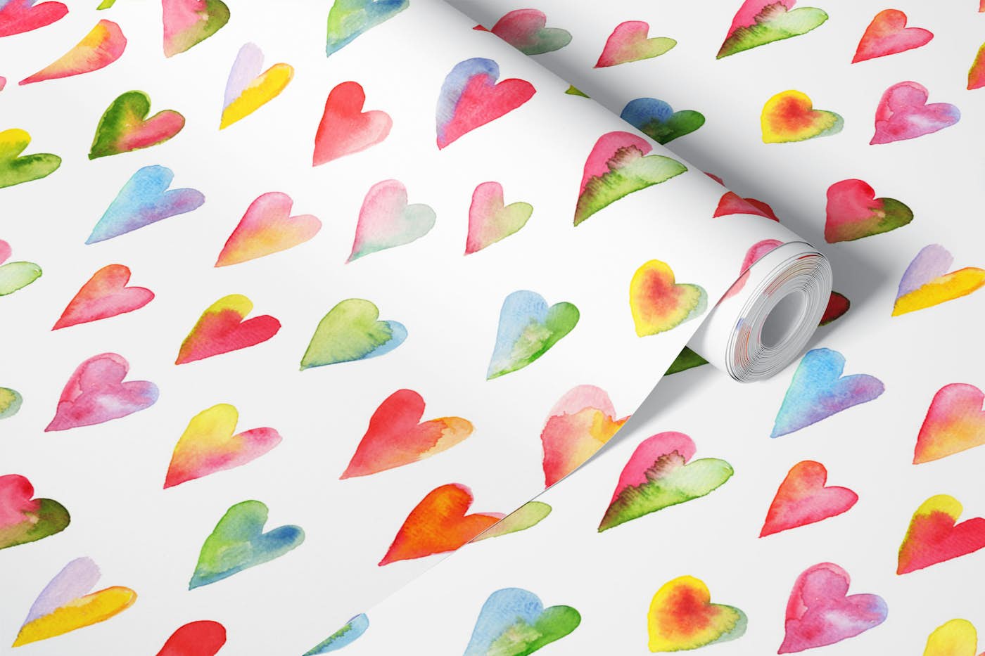 Watercolor love hearts wallpaper roll