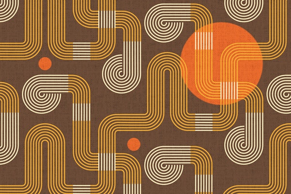 Groovy 70s retro loops and lines brown