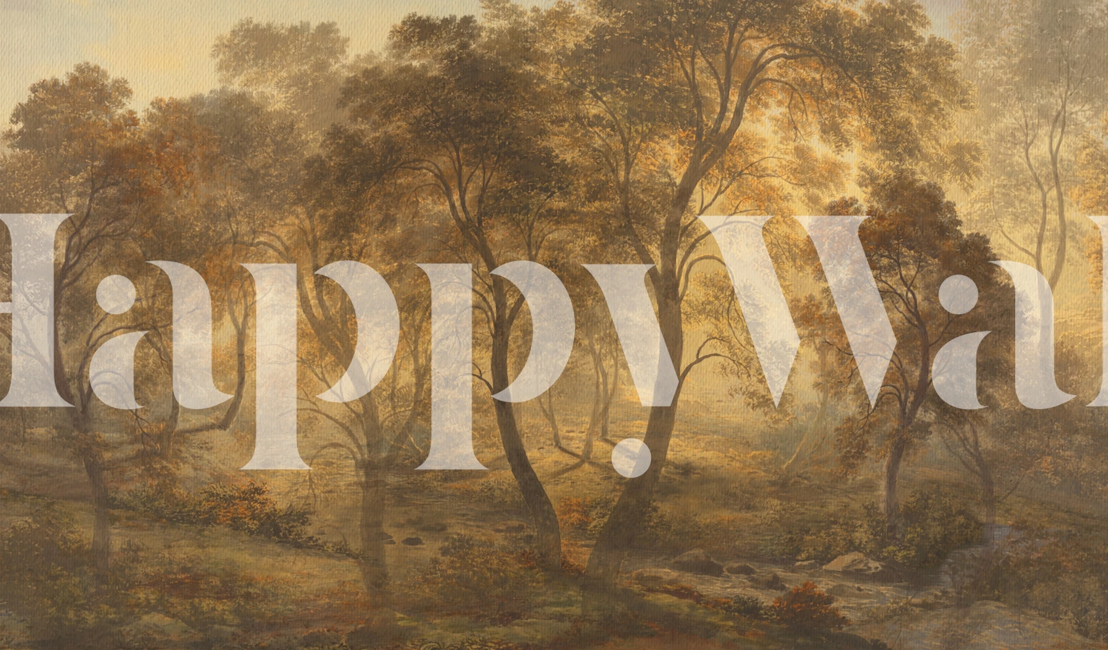 Autumn forest river scene with warm earthy colors wallpaper