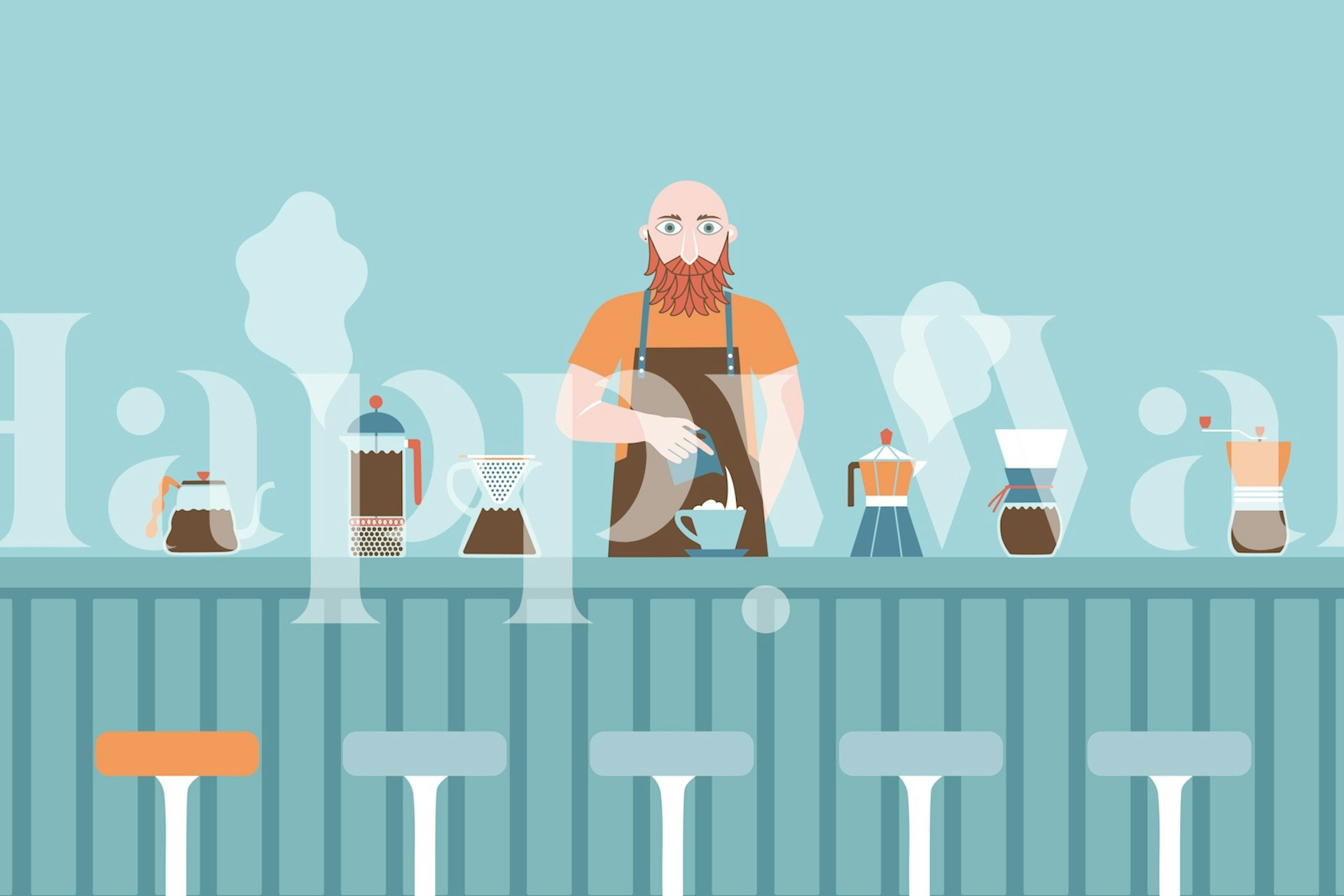 Coffee barista mural for kitchen decor