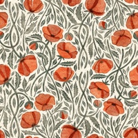 Retro Block Print Poppies on Cream behang