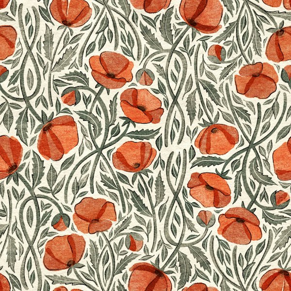 Retro Poppy Wallpaper on Cream | HappyWall
