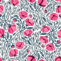 Romantic Hot Pink Poppies on White behang