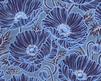 Oversize Midnight Indigo Blue Poppy Floral tapety