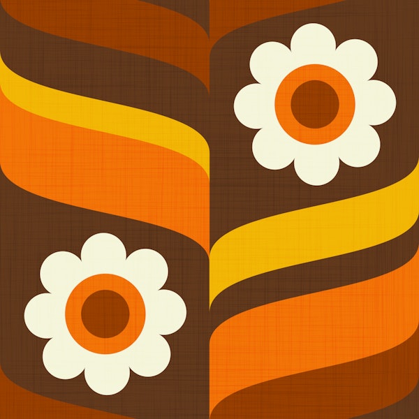 70s Groovy Daisies Waves Warm Earth Tone