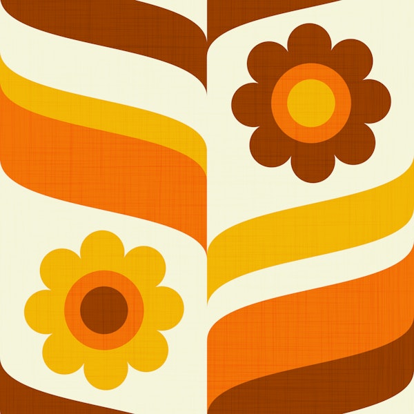 70s Groovy Daisies Waves Warm Orange