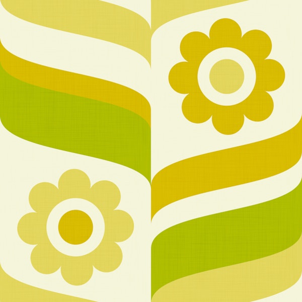 70s Groovy Daisies Waves Chartreuse & Yellow