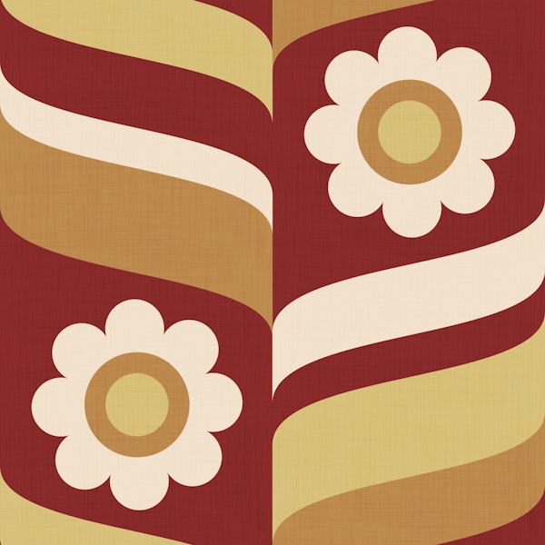 70s Groovy Daisies Waves Vivid Auburn