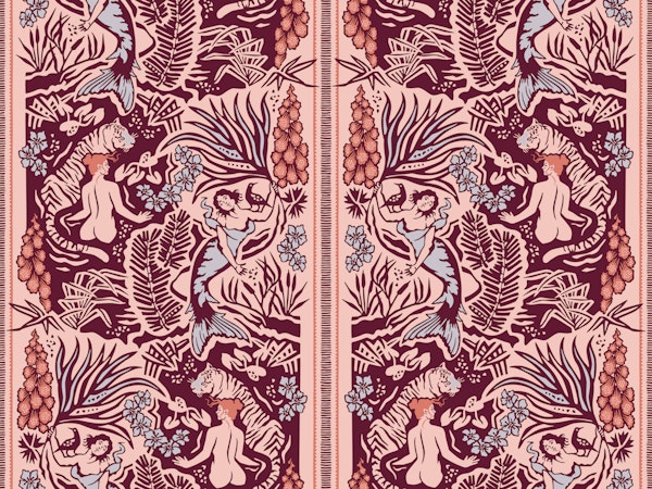 Paradise - burgundy on pink - large scale