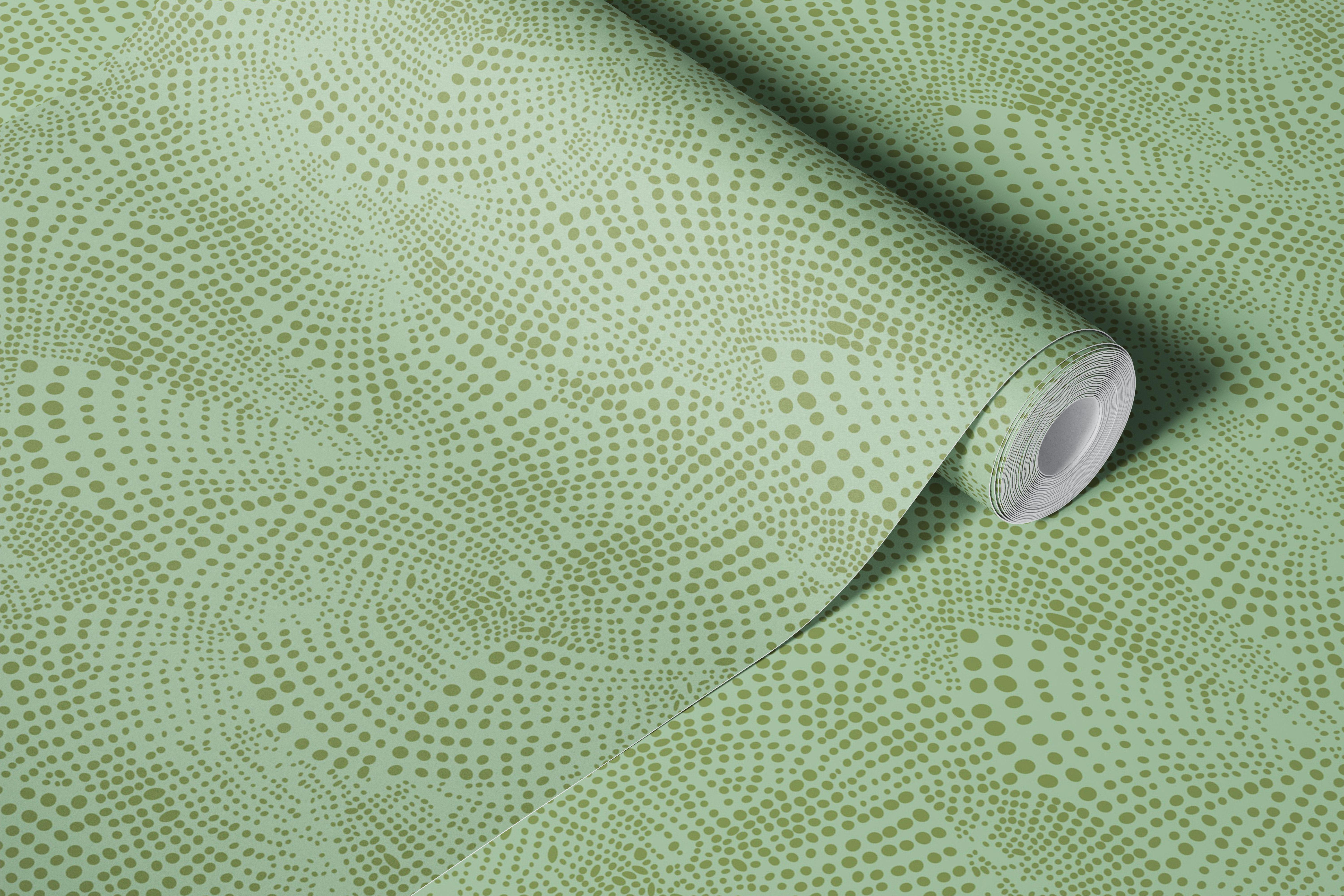 Curvy dotted pattern in warm green wallpaper