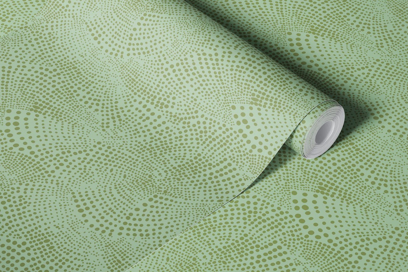 Curvy dots - warm green - Large scale wallpaper roll