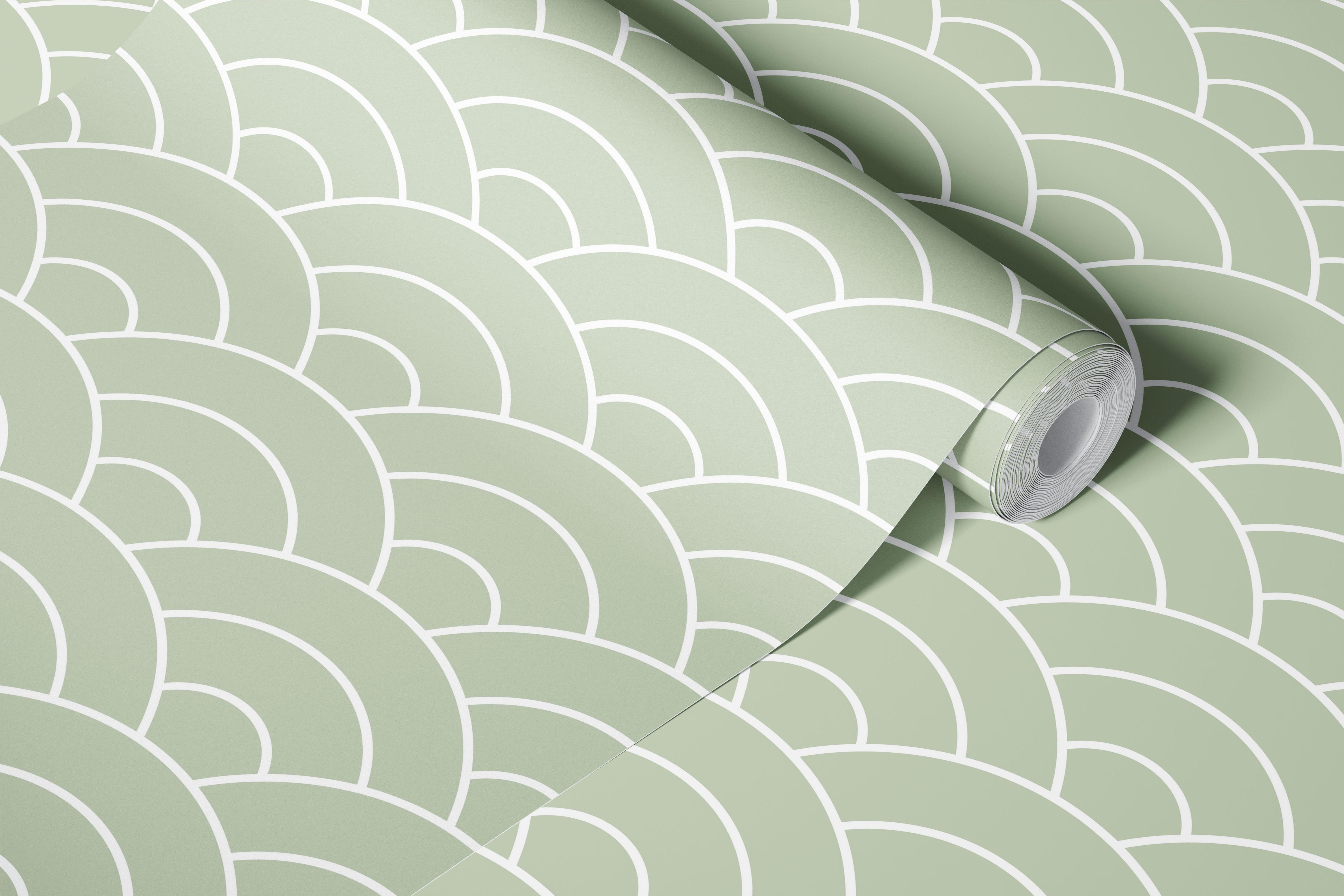 Sage green Seigaiha Waves wallpaper in a room