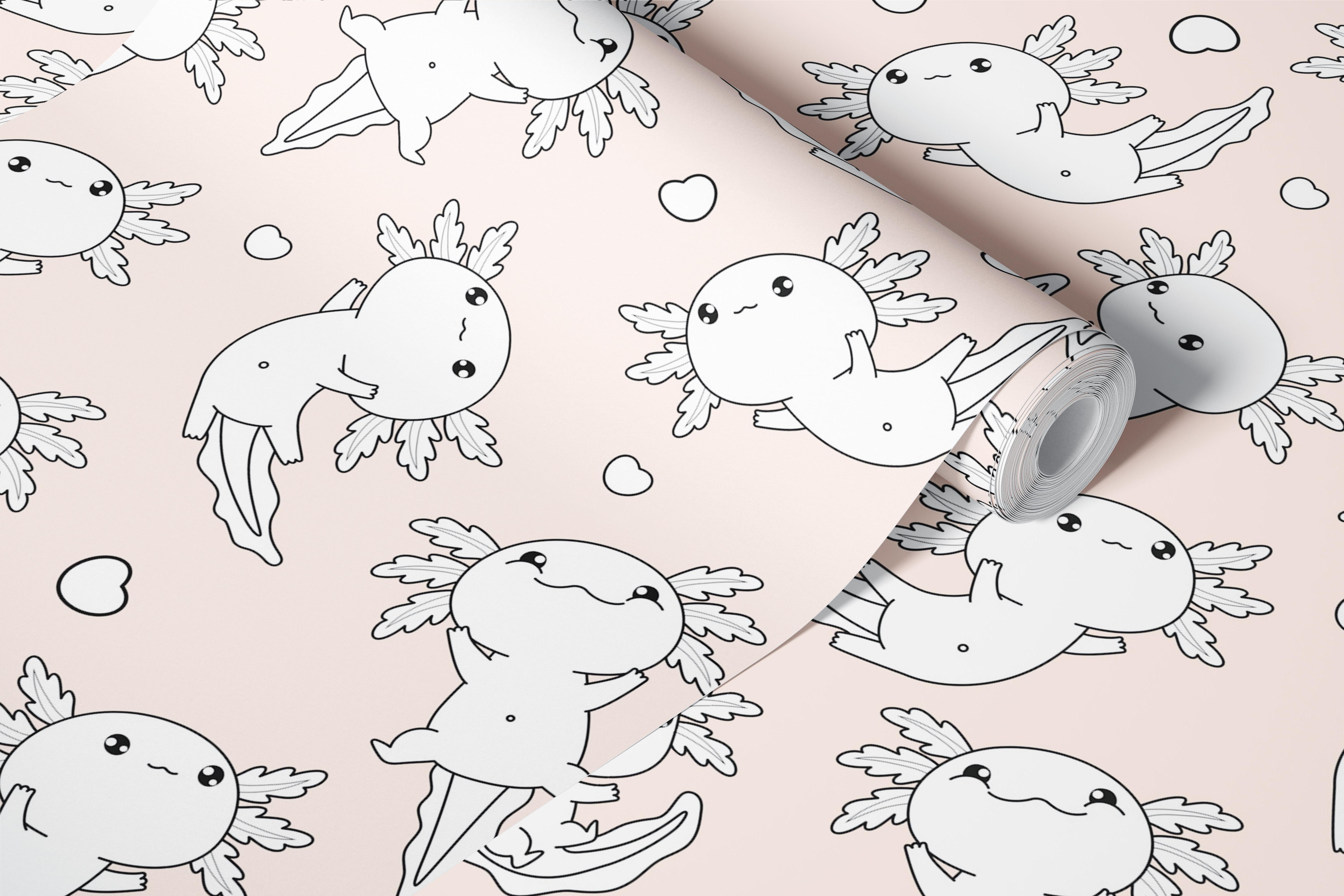 Cute Axolotl Love Design wallpaper in a room