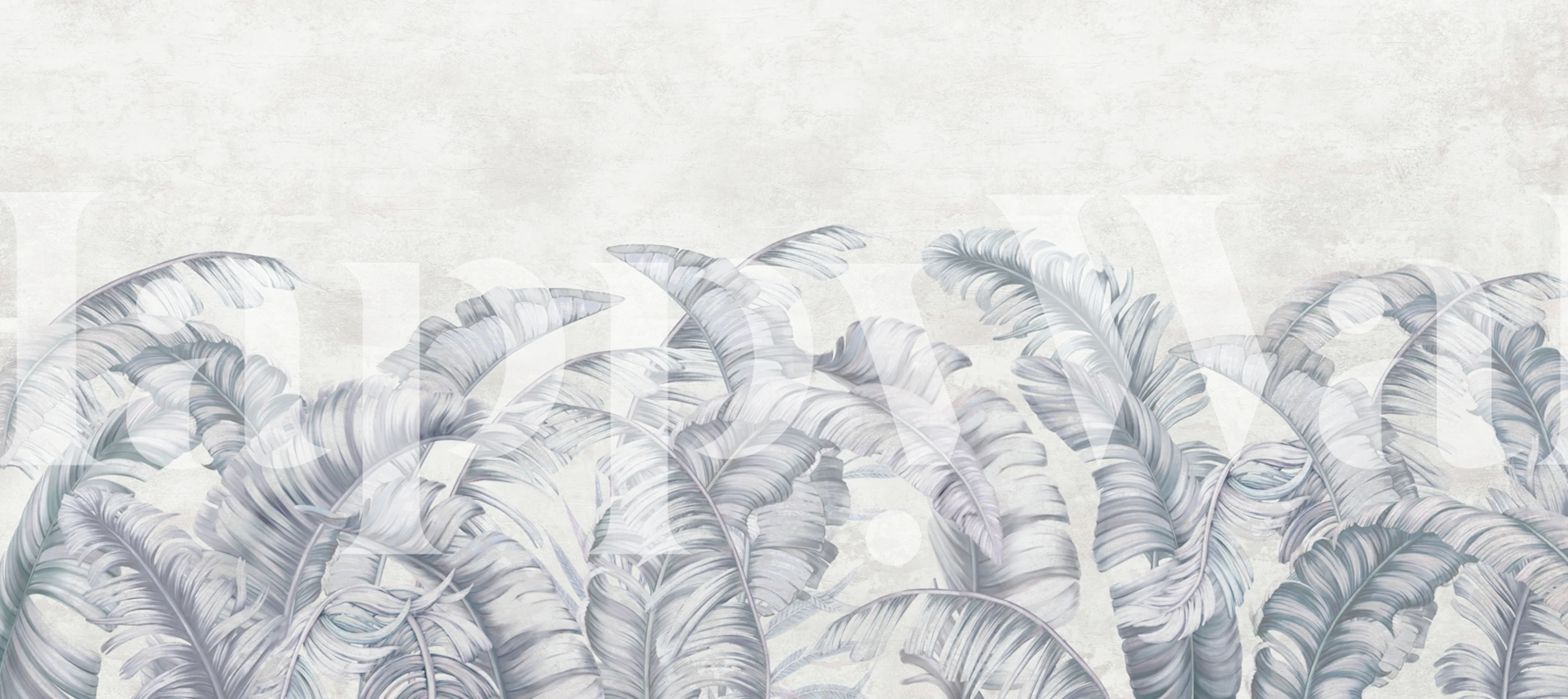 Textured tropical leaf design in soft greens and grays wallpaper
