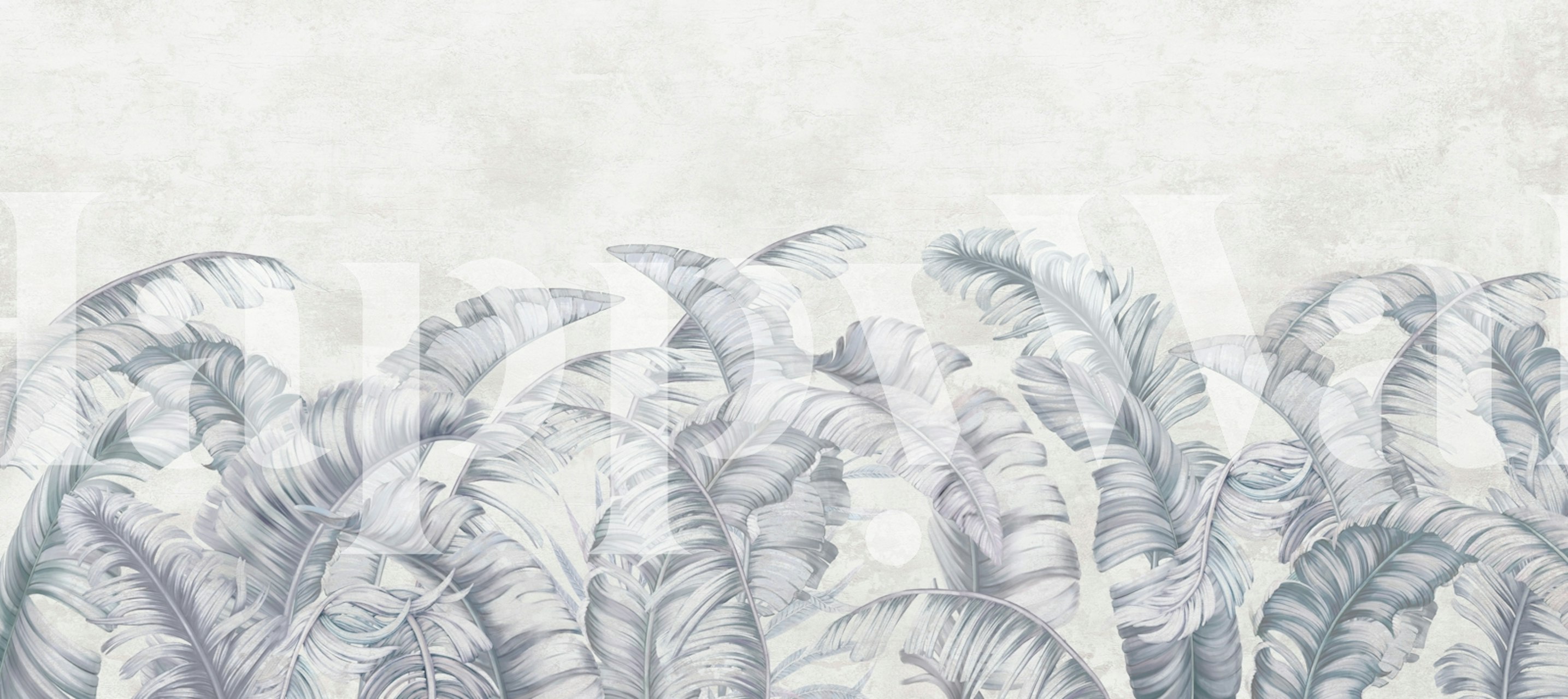 Textured tropical leaf design in soft greens and grays wallpaper