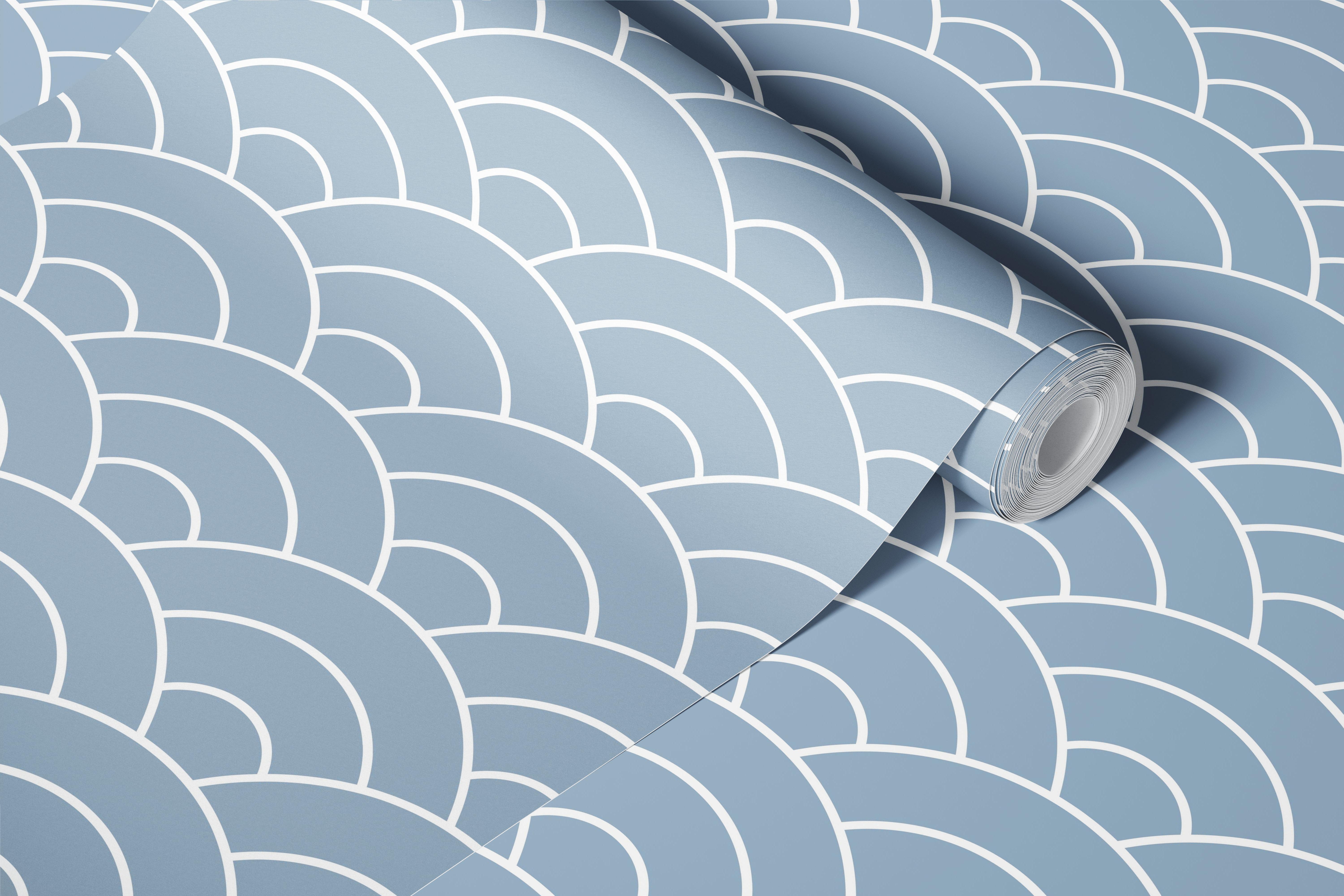 Geometric wave pattern in blue and white wallpaper