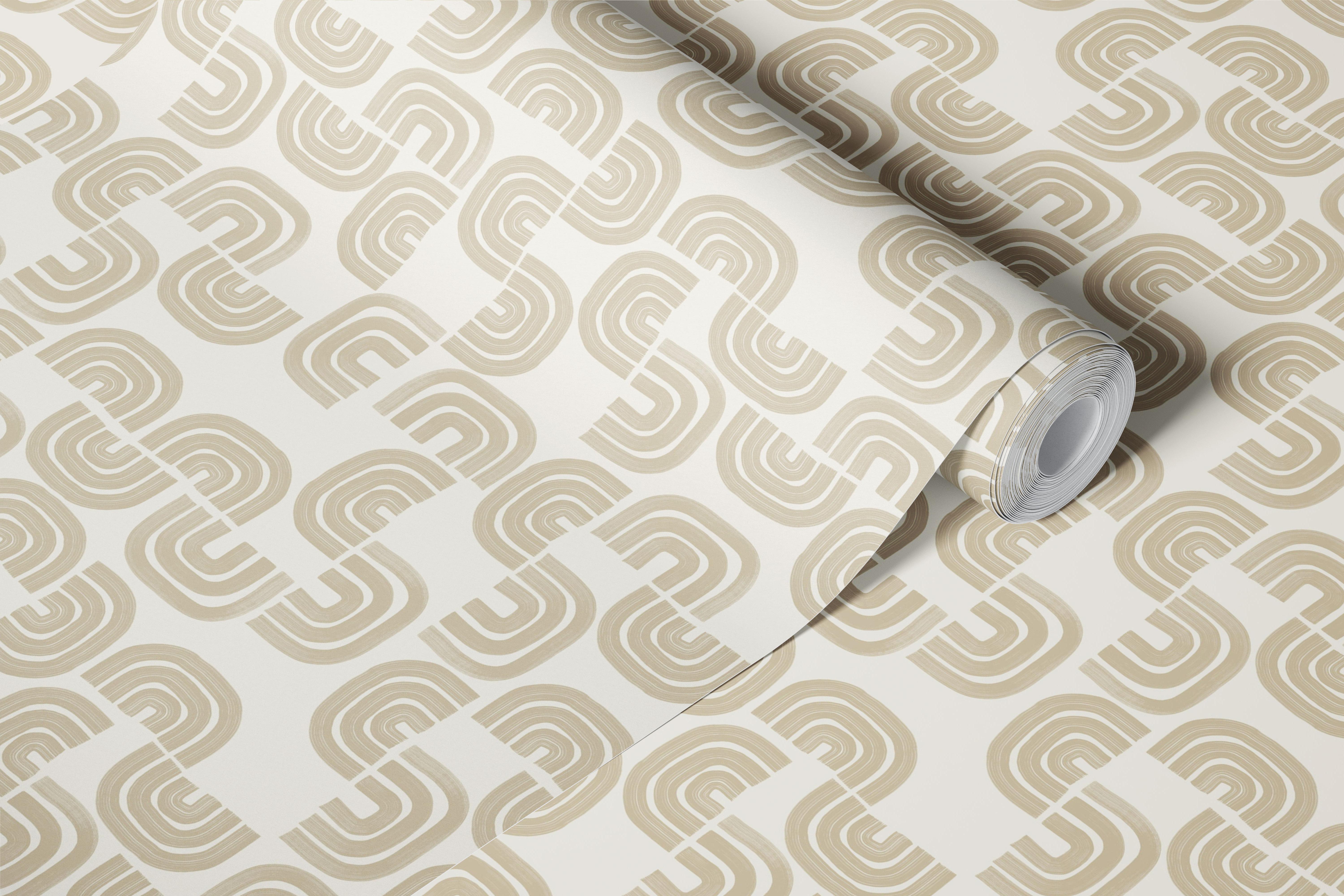 Beige arches and curves on a cream background geometric wallpaper