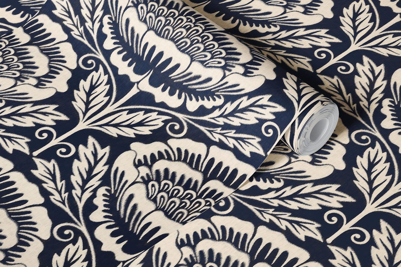 Vintage Damask Sunflower Tapestry Dark Blue wallpaper roll