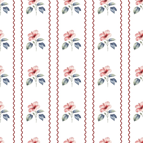 Watercolor Hibiscus Stripes