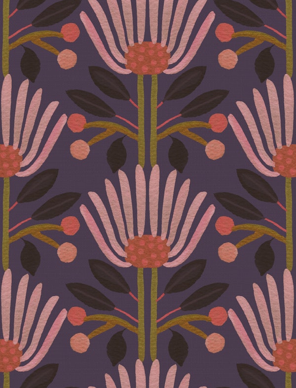 Vintage Retro Florals Dark Plum