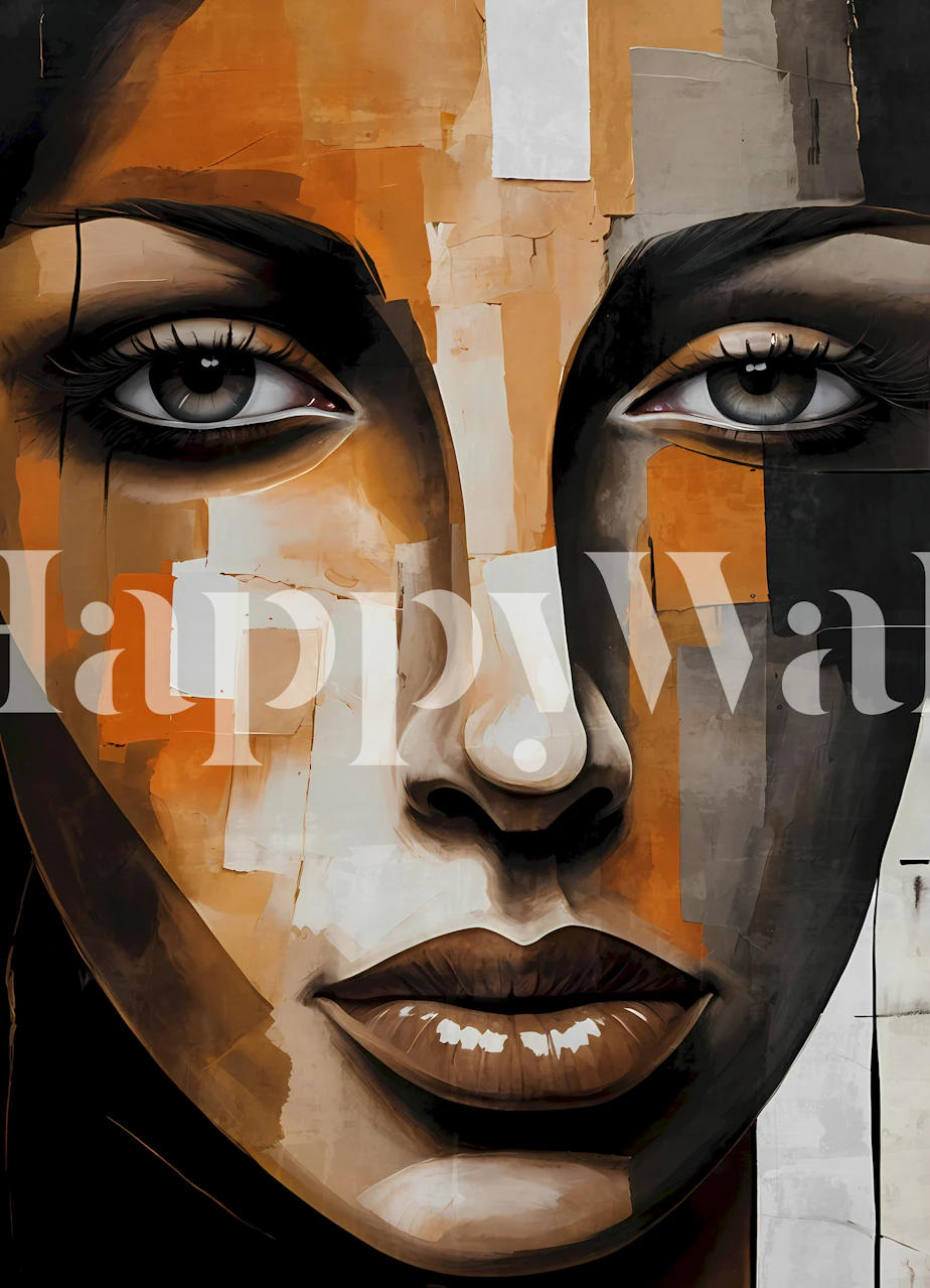 Abstract portrait fusion wallpaper in a room