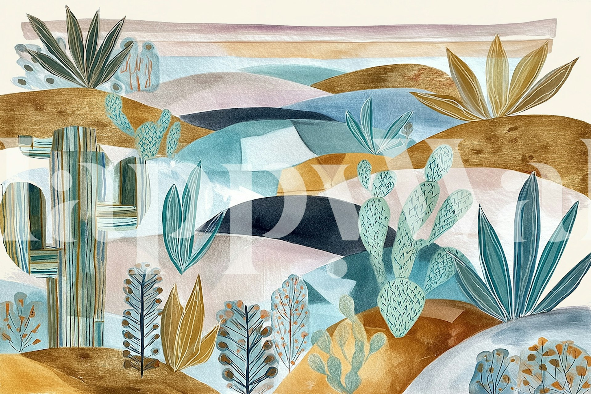 Desert Collage Bloom wallpaper in a room