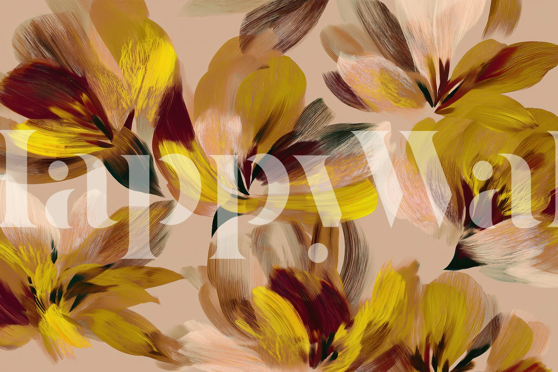 Papel pintado floral Autumn Yellow Bloom en una habitación