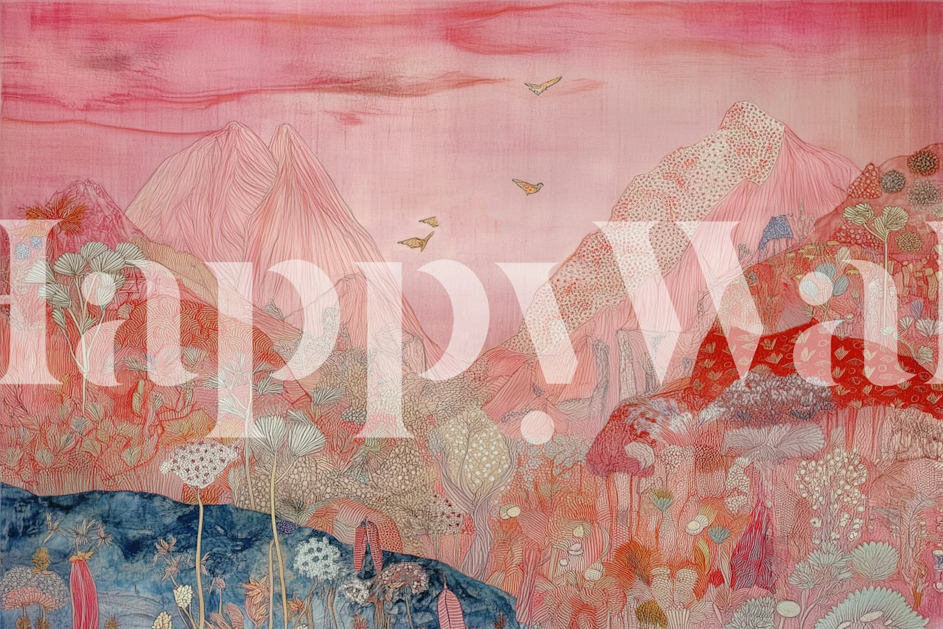 Papel de parede Blush Mountain Serenity em um quarto