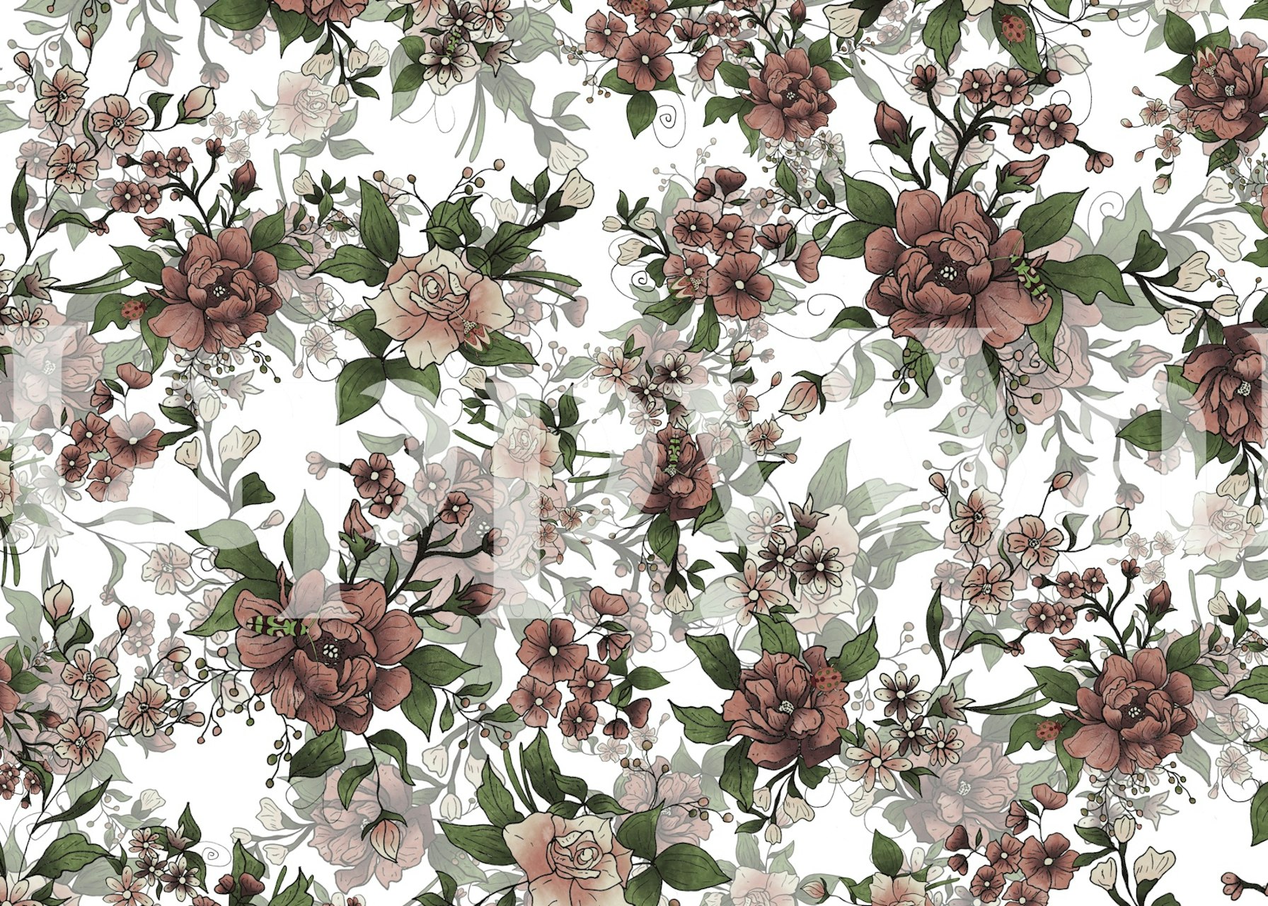 Diseño de papel pintado Garden of flowers and beetles