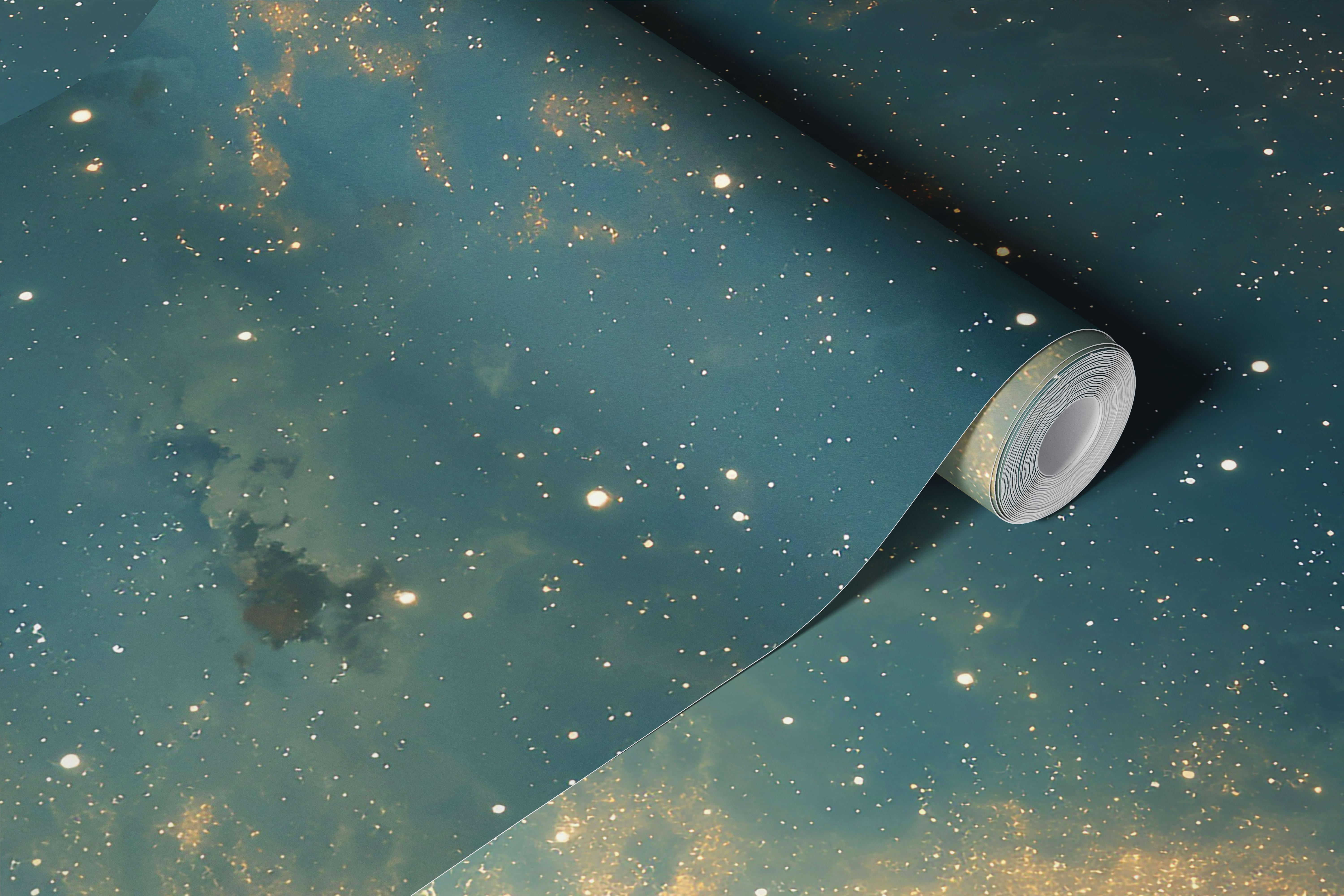 Celestial nightscape wallpaper in a room