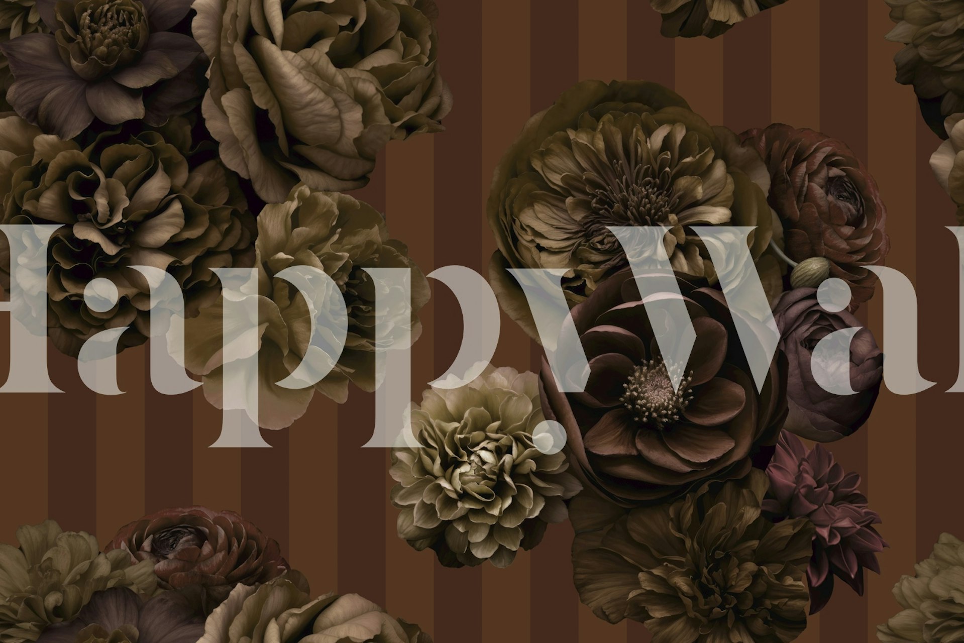 Brown floral and striped wallpaper with muted tones