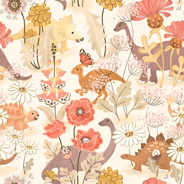 Dinosaurs garden in neutral tones - jumbo
