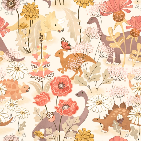 Dinosaurs garden in neutral tones - medium