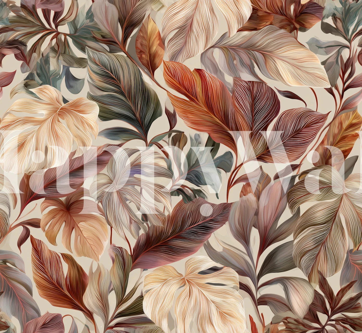 Rustic leafy wallpaper with earthy tones and elegant patterns
