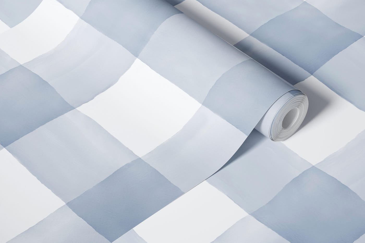 Handpainted Watercolour Gingham - Dove Blue wallpaper roll