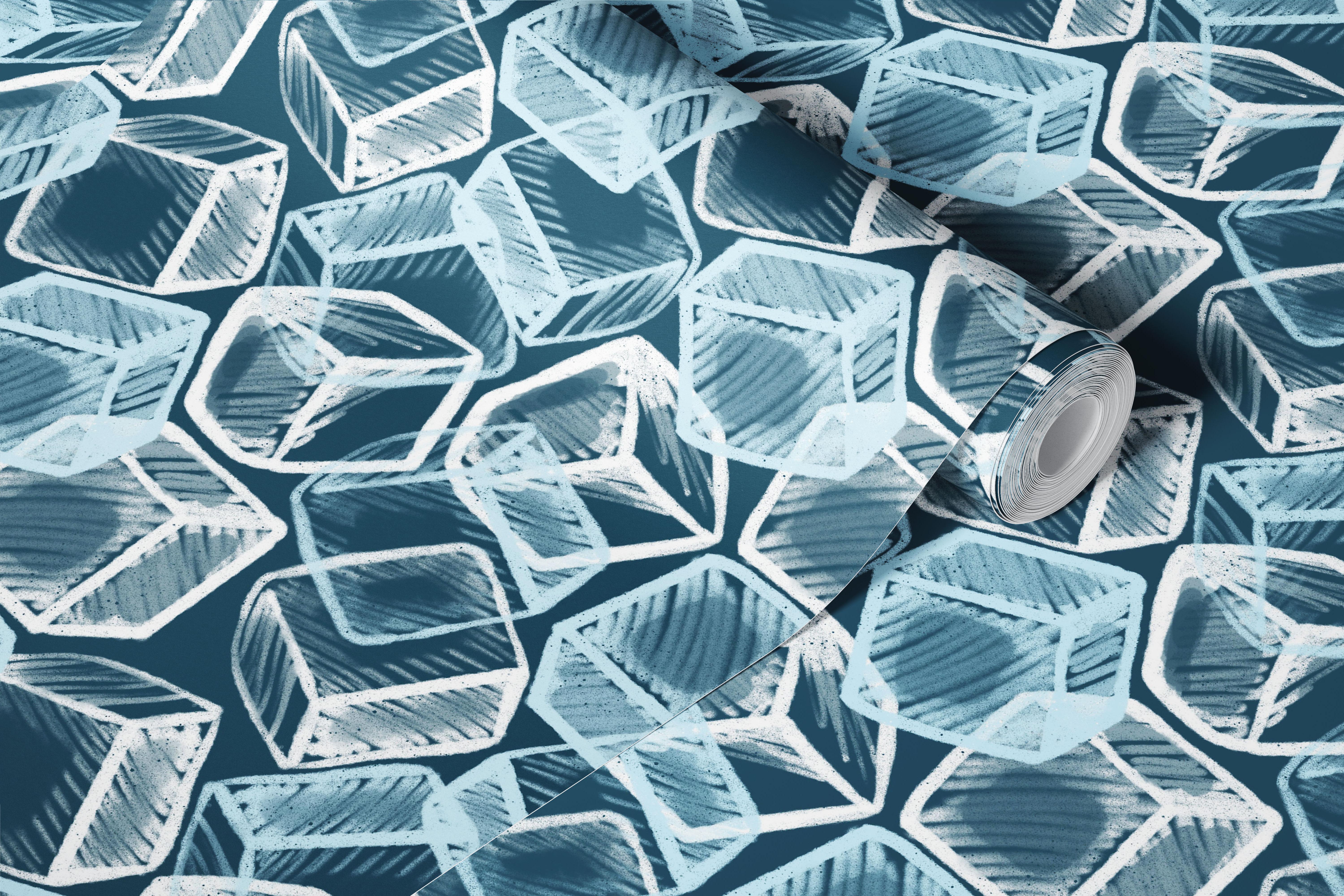 Teal blue ice cubes pattern wallpaper