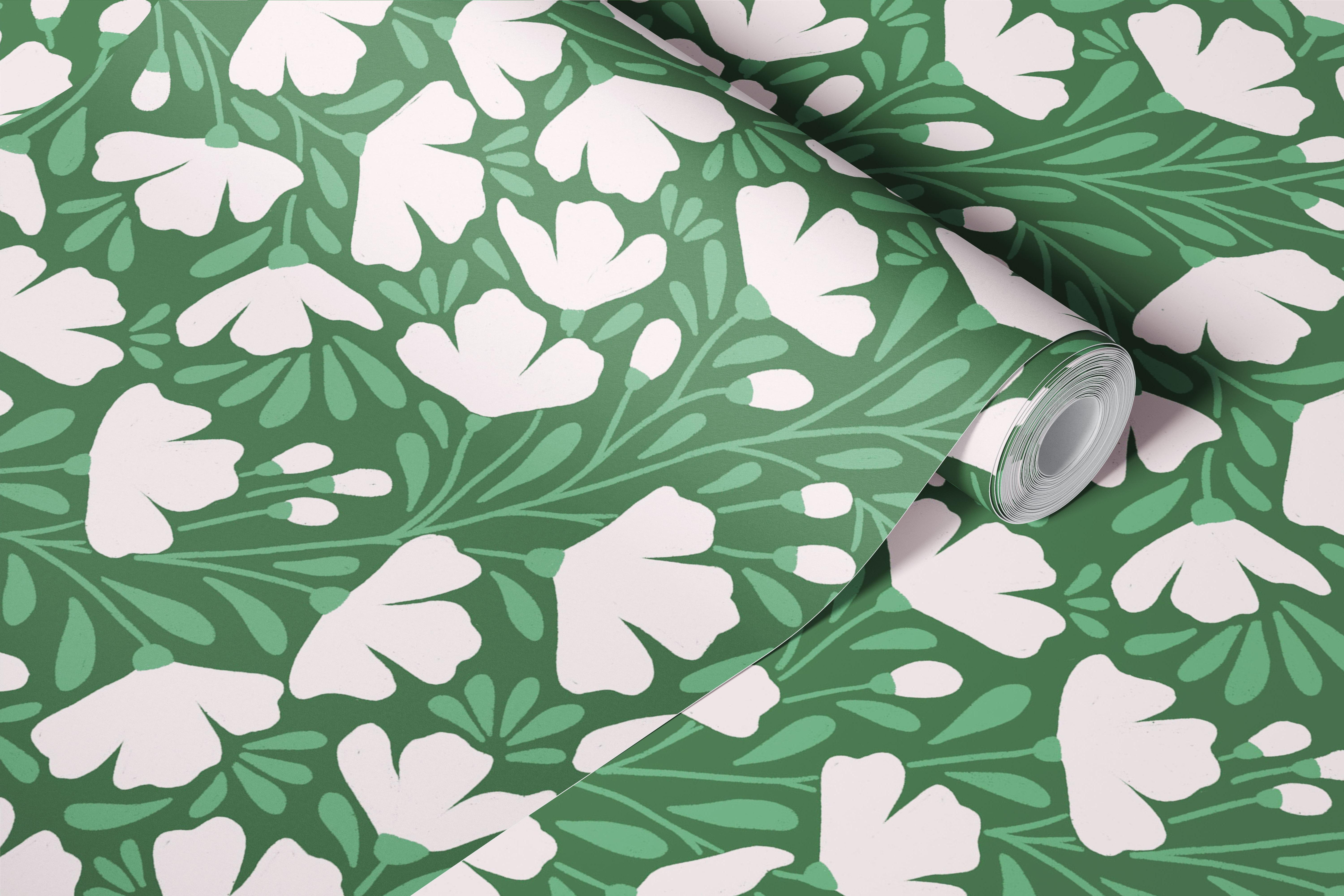 Audrey grøn tapet med blomsterdesign