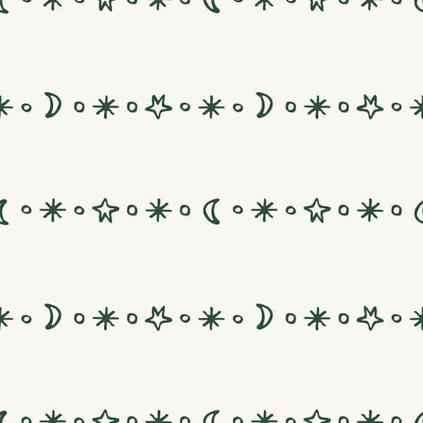 Celestial Moon and Star Darkgreen Beige