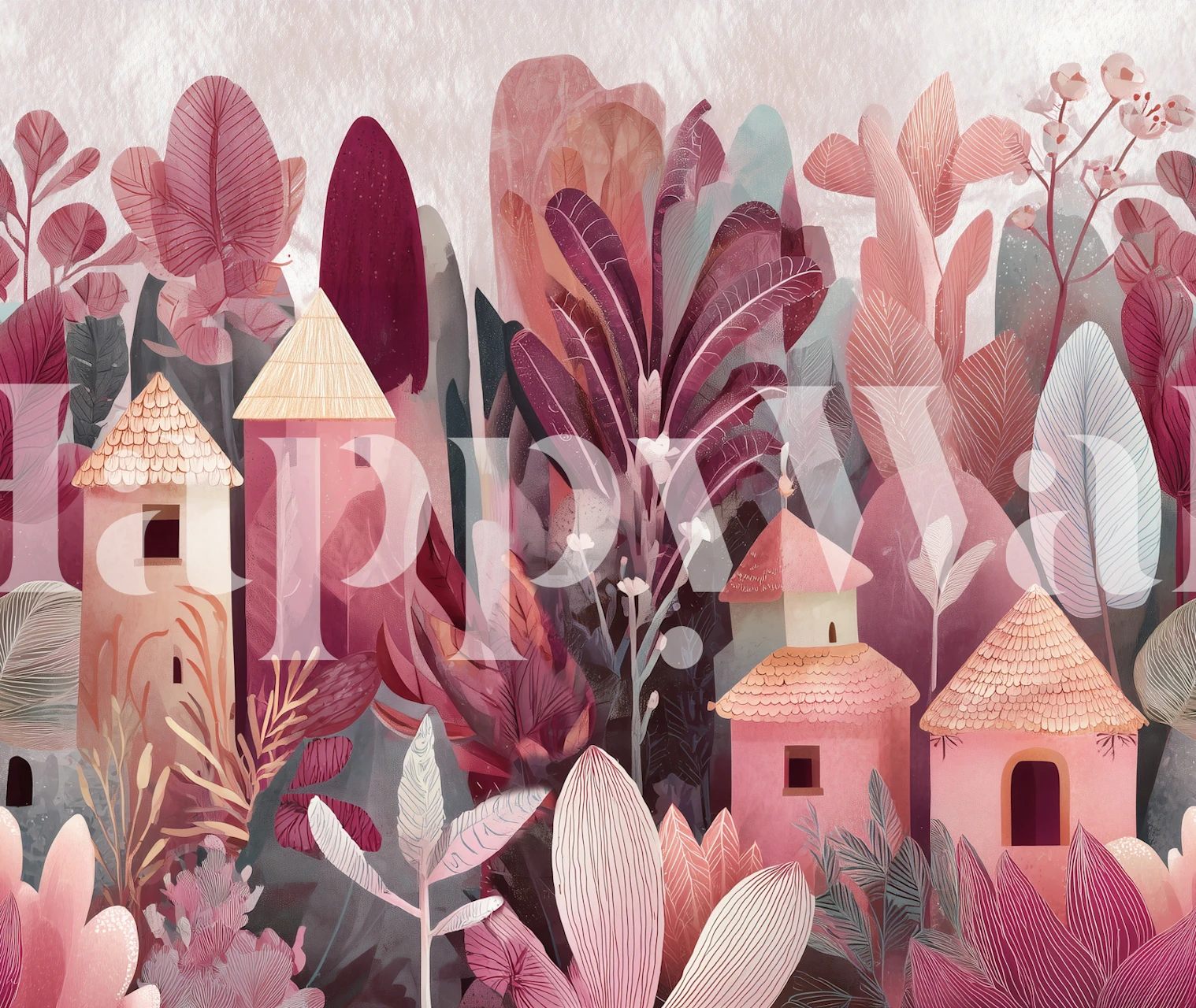 Whimsical Forest Village wallpaper in a room